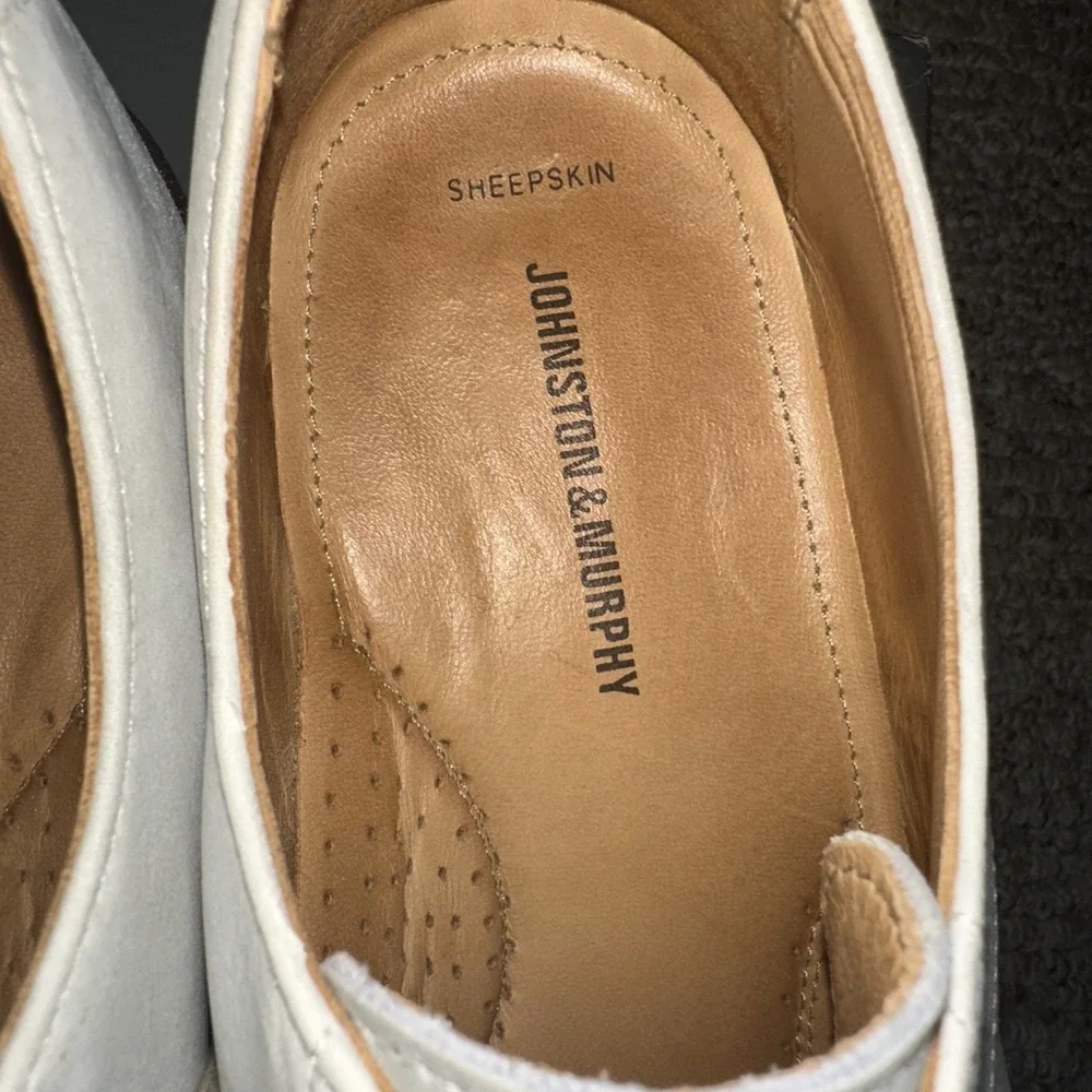 Mens Johnston & Murphy Oxford Off-White Wing Tip Dress Shoes Sheepskin 11.5 M